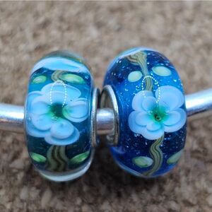 3/$25 🩷 FLOWER GLASS MURANO 925 STERLING SILVER SPACER CHARM BEAD FOR PANDORA
